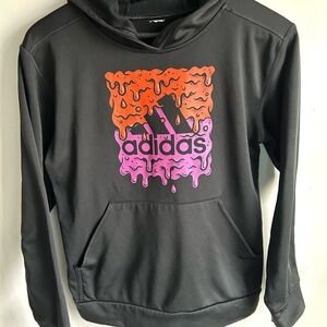 Adidas Boys Black Hoodie with Dripping Logo, SZ L, Some Damage - See Photos